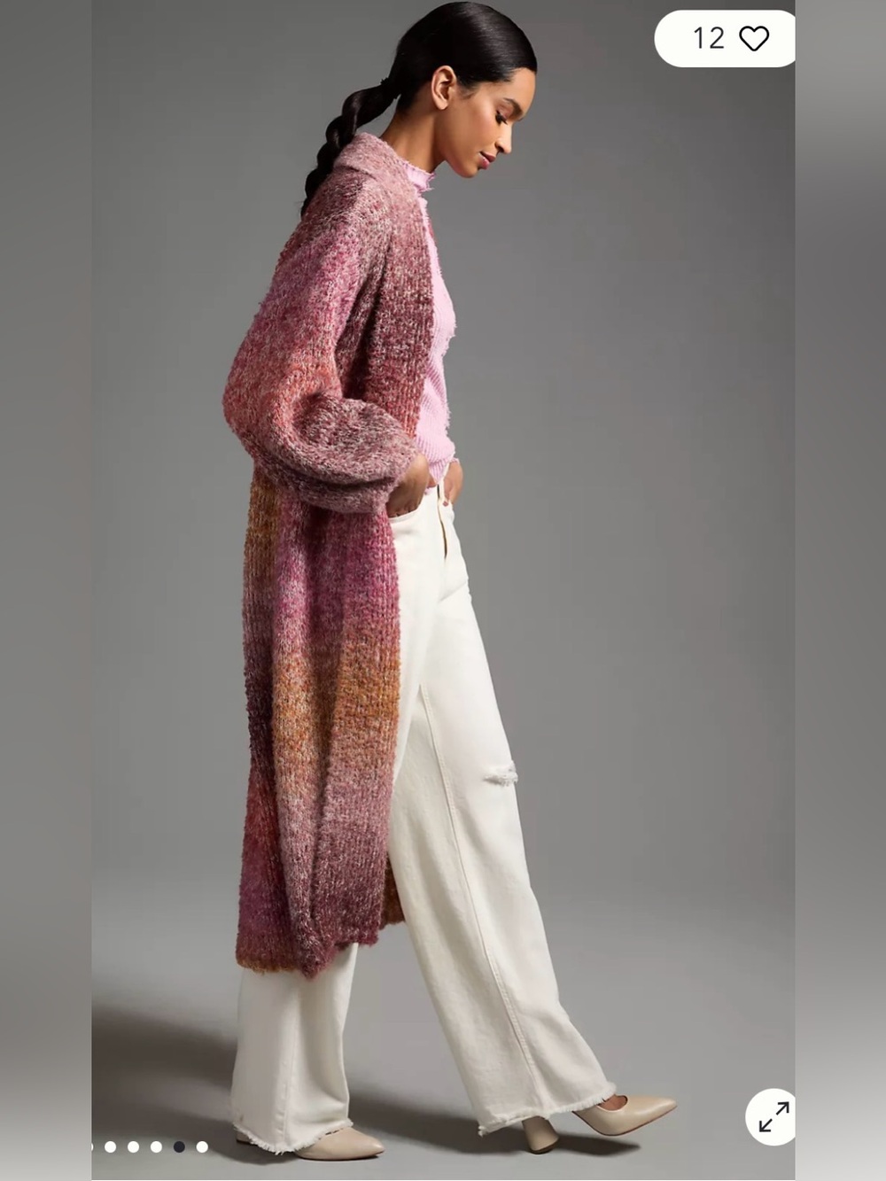 Anthropologie Long Gradient Open-Front Knit Cardigan in Pink Multi - Picture 4 of 5